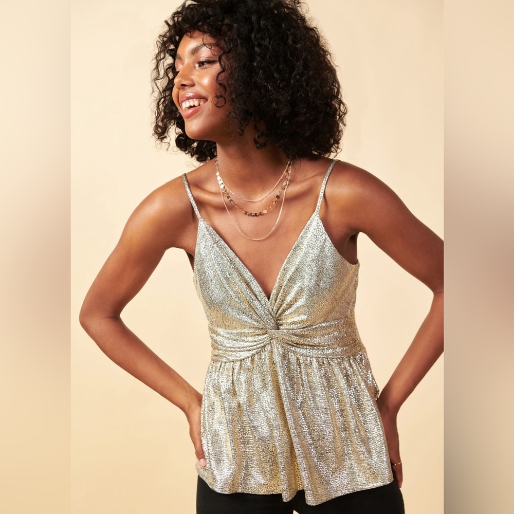 Skies Are Blue Metallic Foil Twisted Cami Top - Size Medium - NWT